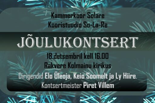 Kammerkoor Solare jõulukontsert toimub 18. detsembril